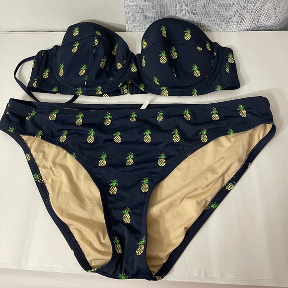 J. Crew Women's Pineapple Bikini Bra 38C + Bottom XL Swimwear Beach Vacay - Picture 2 of 8
